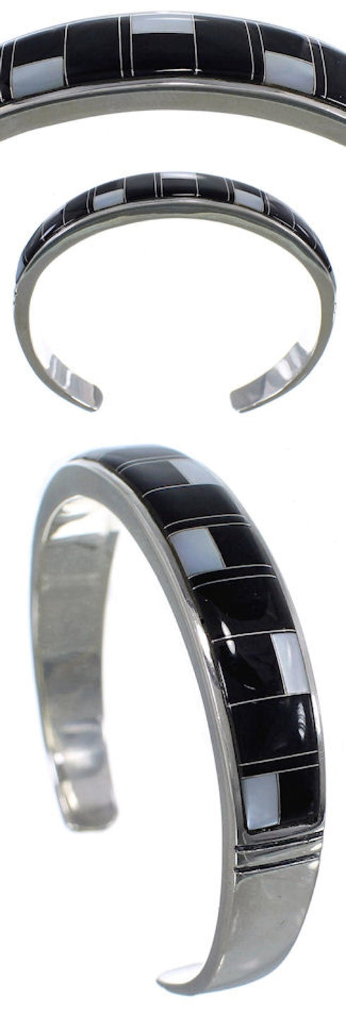 Mother Of Pearl Black Sterling Silver Cuff Bracelet Jewelry AS39602