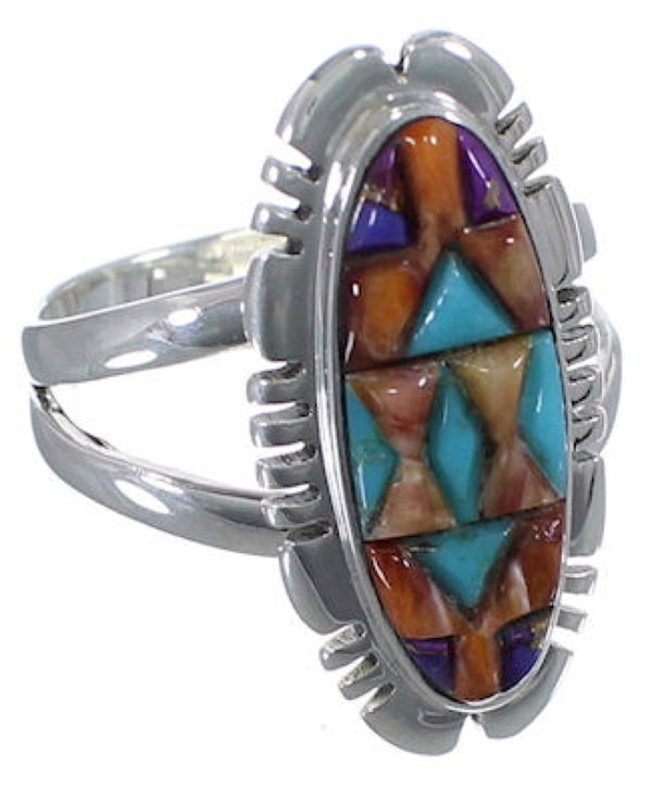 Multicolor Genuine Silver Inlay Ring Size 5-3/4 TX38165