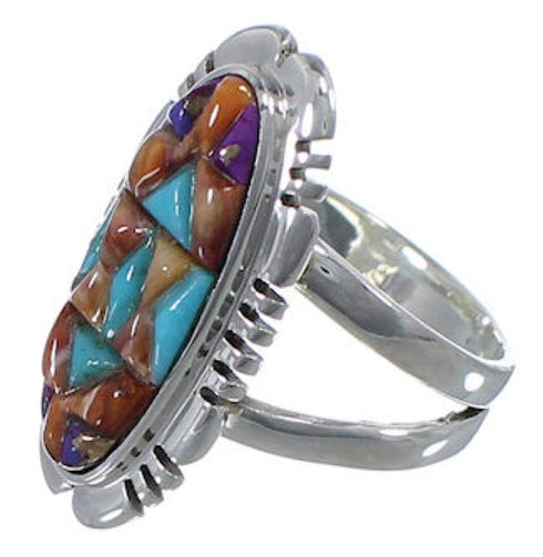 Multicolor Genuine Silver Inlay Ring Size 5-3/4 TX38165
