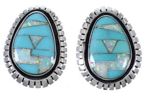 Southwest Turquoise And Opal Silver Post Earrings FX32861