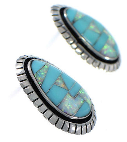 Southwest Turquoise And Opal Silver Post Earrings FX32861