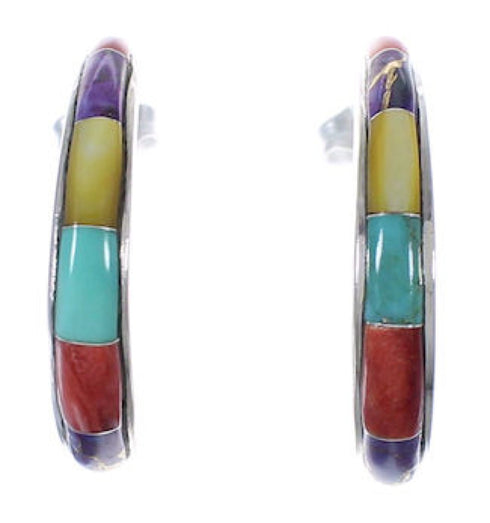 Multicolor Jewelry Silver Southwest Post Hoop Earrings PX24888