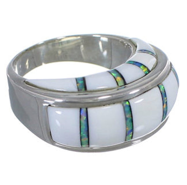 White Inlay Opal Sterling Silver Southwest Ring Size 7-3/4 JX38391
