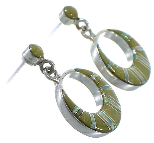 Turquoise Opal Inlay Sterling Silver Post Dangle Earrings AX48663