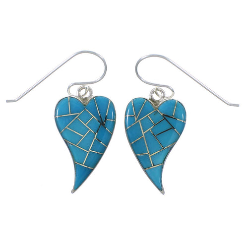 Sterling Silver Heart And Turquoise Hook Dangle Earrings CX46447