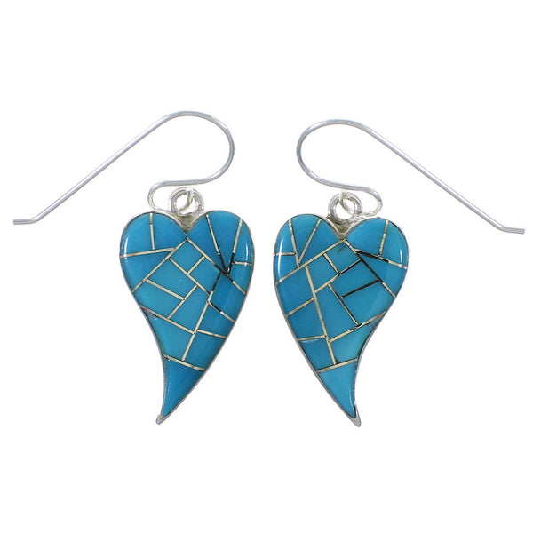 Sterling Silver Heart And Turquoise Hook Dangle Earrings CX46447