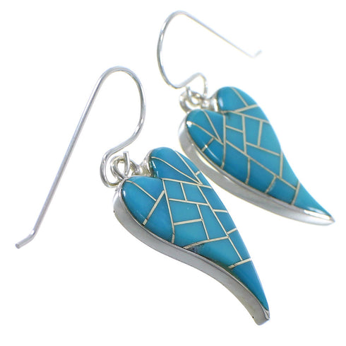 Sterling Silver Heart And Turquoise Hook Dangle Earrings CX46447