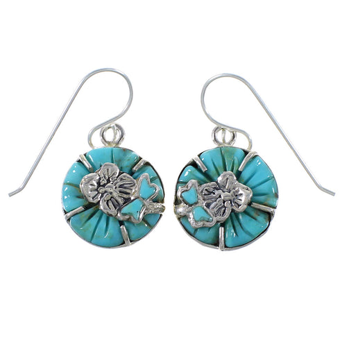 Silver Turquoise Dragonfly Flower Hook Dangle Earrings CX46511