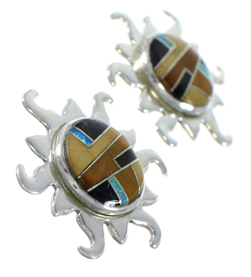 Southwest Sterling Silver Multicolor Sun Post Earrings AX49097