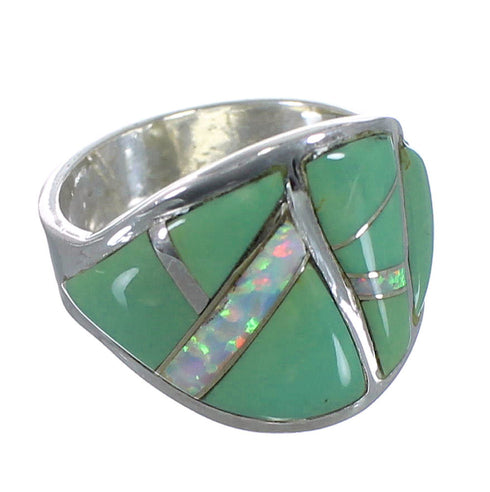 Southwest Opal And Turquoise Silver Ring Size 5-1/4 EX44712