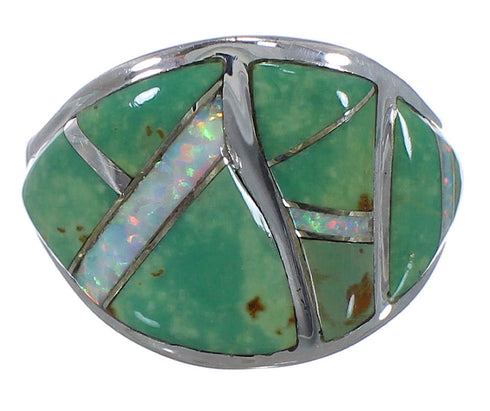 Sterling Silver Opal And Turquoise Inlay Ring Size 8 EX44714