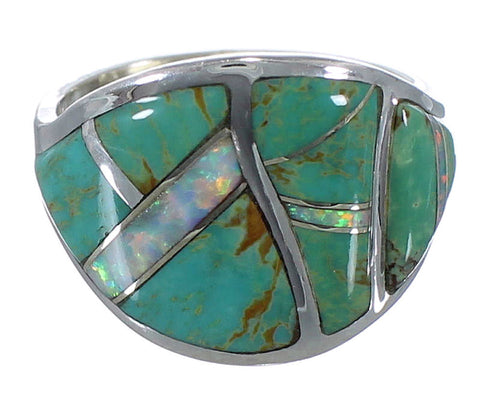 Southwestern Turquoise And Opal Silver Ring Size 8-1/2 EX44719
