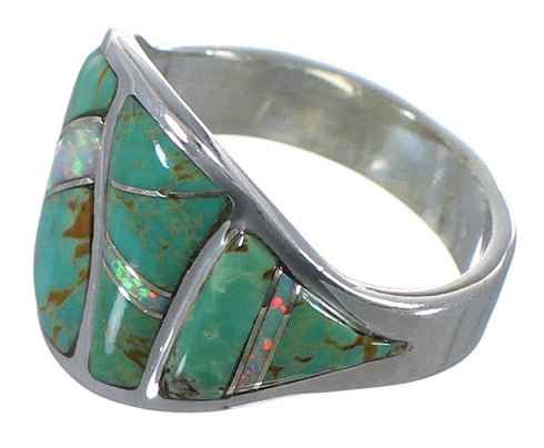 Southwestern Turquoise And Opal Silver Ring Size 8-1/2 EX44719