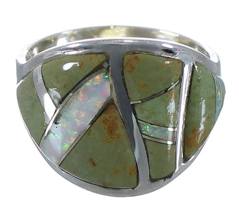 Sterling Silver Turquoise And Opal Inlay Ring Size 6-3/4 EX44731