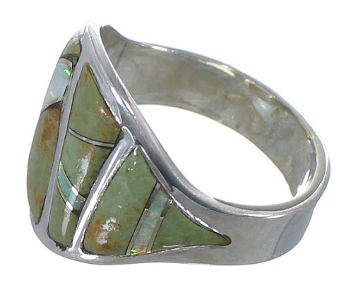 Turquoise And Opal Sterling Silver Ring Size 7-1/4 EX44729