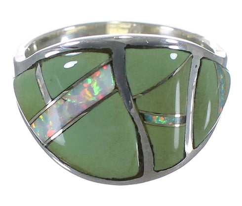 Turquoise And Opal Inlay Sterling Silver Ring Size 8-1/2 EX44740
