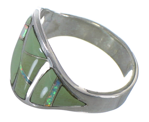 Turquoise And Opal Inlay Silver Ring Size 8 EX44734
