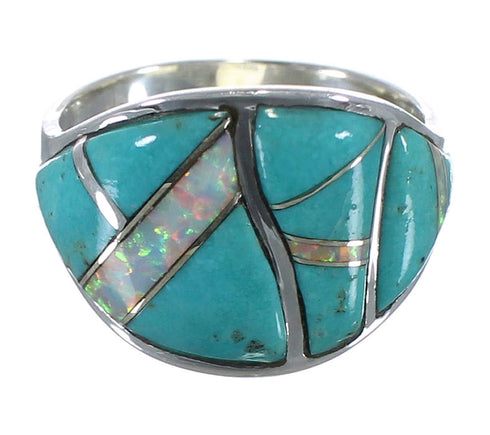 Sterling Silver Turquoise And Opal Silver Inlay Ring Size 6 EX44753
