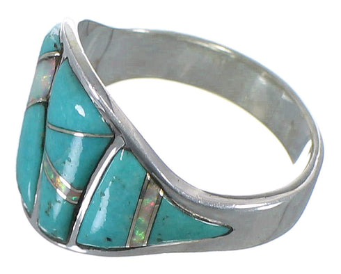 Sterling Silver Turquoise And Opal Silver Inlay Ring Size 6 EX44753