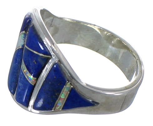 Lapis And Opal Inlay Silver Southwest Ring Size 6-1/2 EX44785
