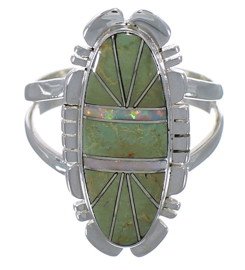 Authentic Sterling Silver Turquoise And Opal Ring Size 7-3/4 AX52617