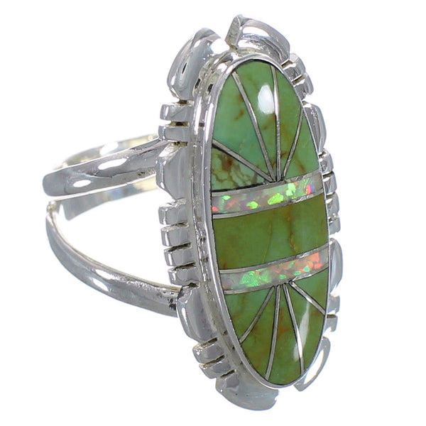 Southwestern Sterling Silver Turquoise And Opal Ring Size 4-3/4 AX52622