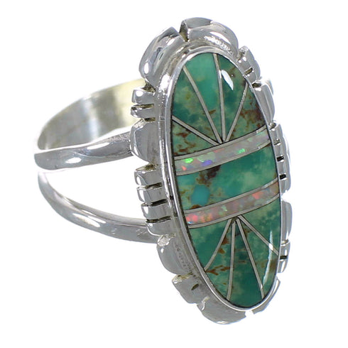 Southwestern Turquoise And Opal Silver Ring Size 6-3/4 AX52632