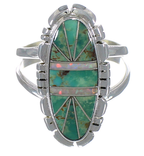 Southwestern Turquoise And Opal Silver Ring Size 6-3/4 AX52632