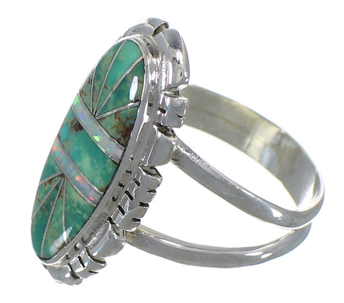 Southwestern Turquoise And Opal Silver Ring Size 6-3/4 AX52632