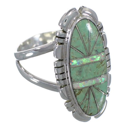 Southwestern Opal And Turquoise Inlay Silver Ring Size 6 AX52661