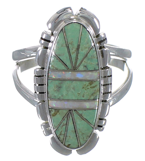 Southwestern Opal And Turquoise Inlay Silver Ring Size 6 AX52661