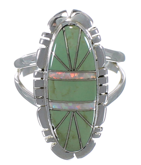 Opal And Turquoise Southwest Silver Ring Size 7-1/4 AX52677