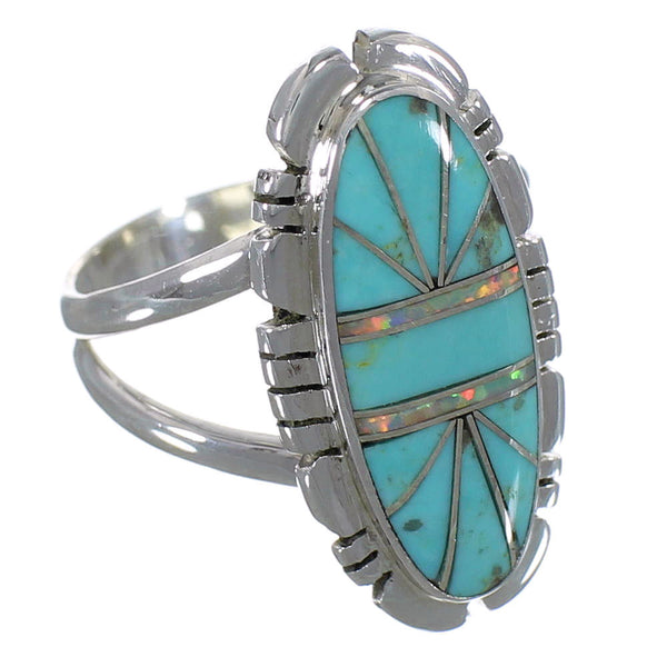 Turquoise Opal Inlay Silver Ring Size 5-1/2 AX52993