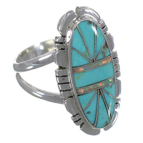 Turquoise Opal Inlay Genuine Sterling Silver Ring Size 8-1/4 AX52788
