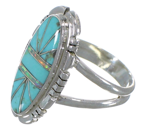 Turquoise Opal Inlay Genuine Sterling Silver Ring Size 8-1/4 AX52788