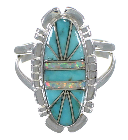 Turquoise And Opal Sterling Silver Ring Size 6-1/4 AX52825