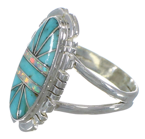 Turquoise And Opal Sterling Silver Ring Size 6-1/4 AX52825