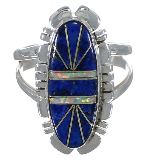 Lapis And Opal Inlay Genuine Sterling Silver Ring Size 7-1/4 AX52886