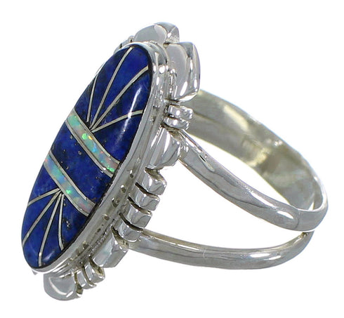 Lapis And Opal Inlay Genuine Sterling Silver Ring Size 7-1/4 AX52886