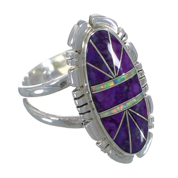 Silver Magenta Turquoise And Opal Ring Size 7-1/4 AX52916