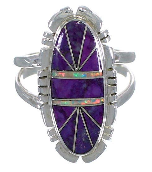 Southwestern Silver Magenta Turquoise And Opal Ring Size 6-3/4 AX52919