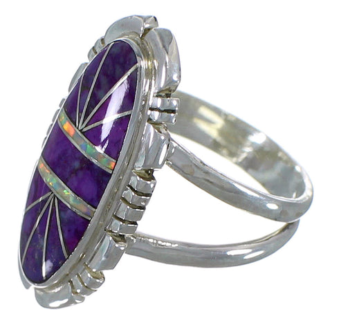 Southwestern Silver Magenta Turquoise And Opal Ring Size 6-3/4 AX52919