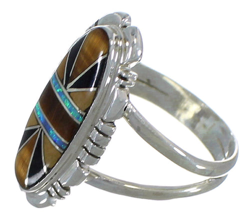 Southwest Multicolor Silver Ring Size 8-1/4 AX52947