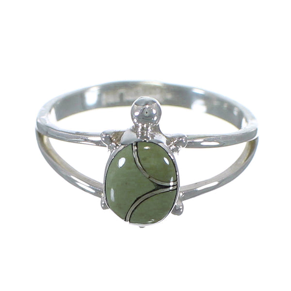Silver Southwestern Turquoise Inlay Turtle Ring Size 7-3/4 TX46466