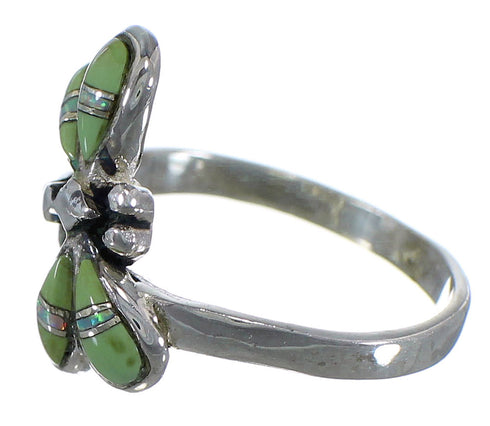 Turquoise And Opal Inlay Dragonfly Silver Ring Size 7 EX44617