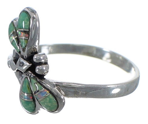 Turquoise Opal Dragonfly Southwestern Silver Ring Size 8-1/4 EX44623