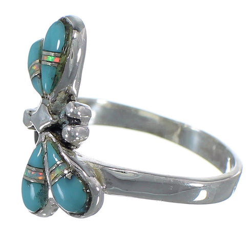 Silver Turquoise And Opal Inlay Dragonfly Ring Size 5 EX44640