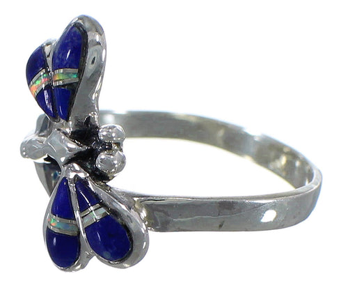Southwest Lapis Opal Inlay Dragonfly Silver Ring Size 8-1/4 EX44663