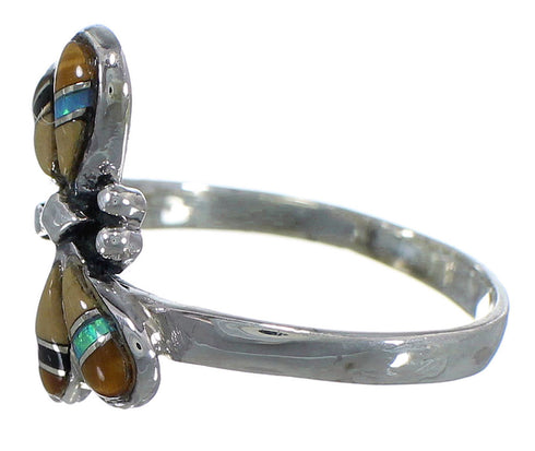 Multicolor Inlay Dragonfly Sterling Silver Ring Size 7-1/4 EX44674