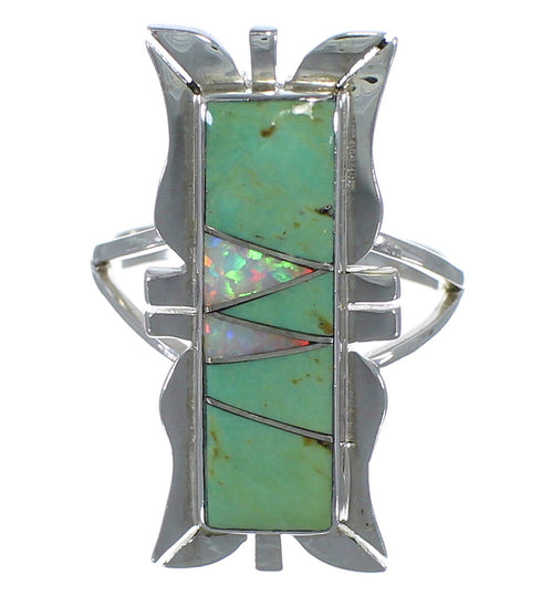 Turquoise And Opal Inlay Silver Ring Size 6 AX53638